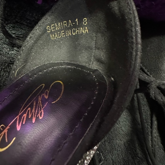 Womens Cathy Din Platform Rhinestone Heels Black/Chameleon Straps Size 8 - Picture 7 of 8